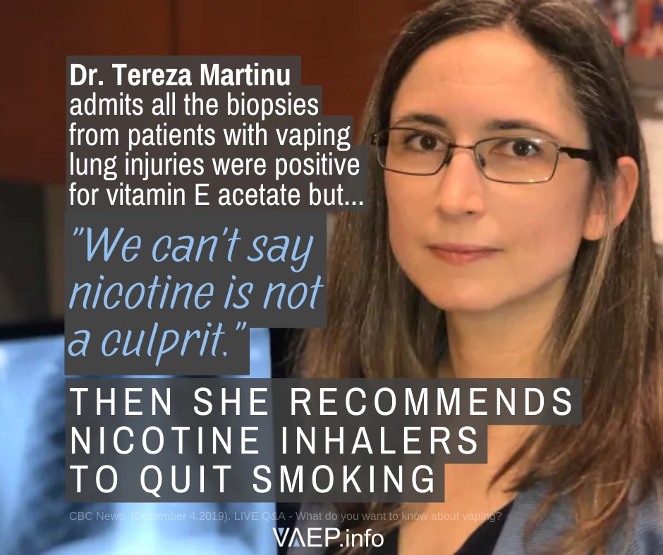 2020VV Dr Tereza Martinu recommends inhaling nicotine